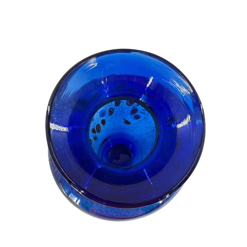 Blown Glass Art Glass Vase Cobalt‎ Blue Millefiori Copper Aventurine 10 Inch